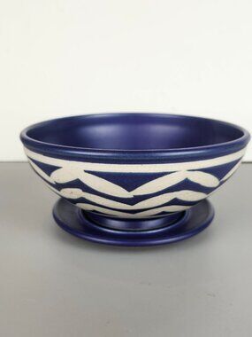 Signed Pottery Berry Bowl with Plate